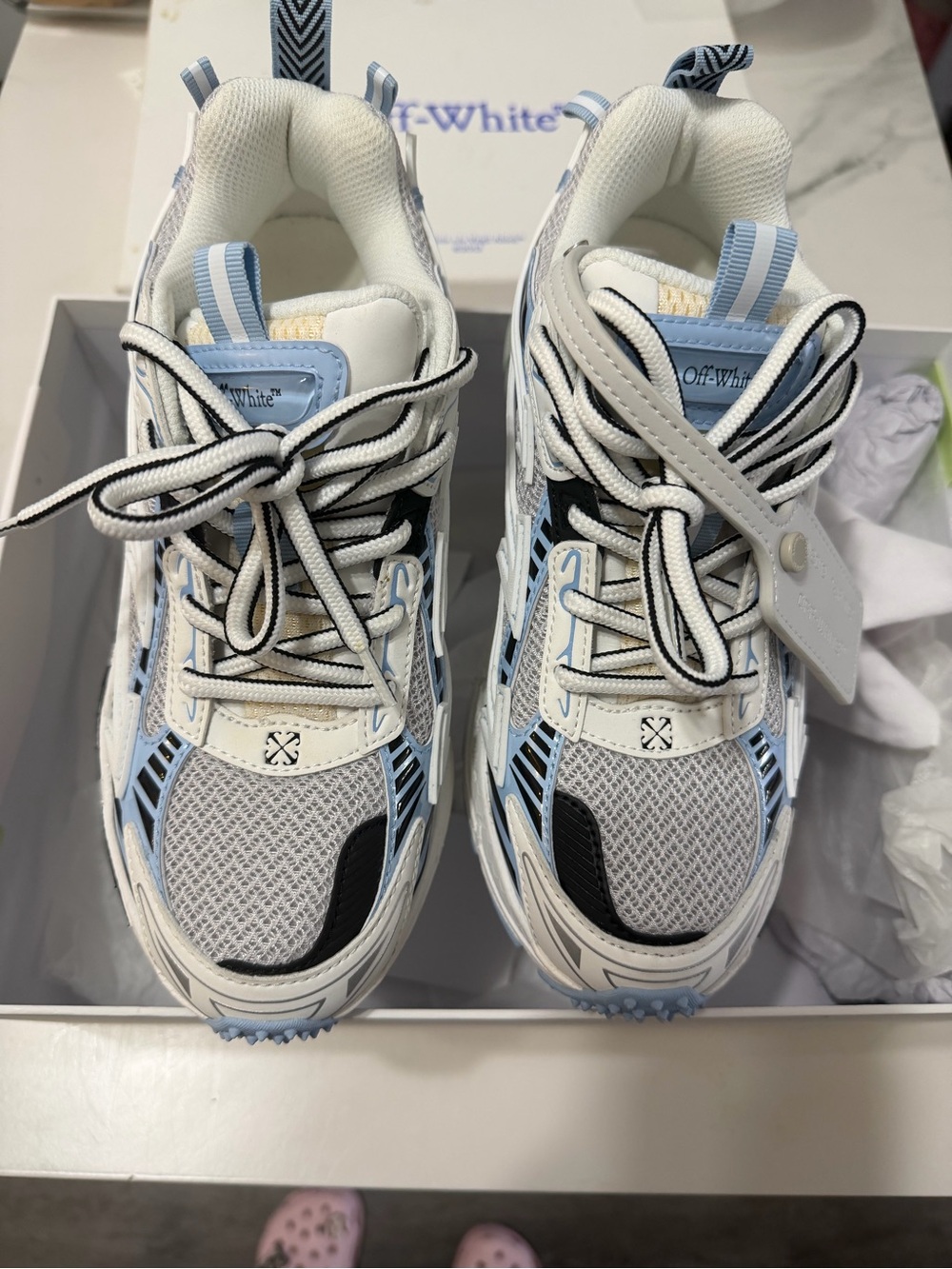 Off-White White, Light Blue & Black Trail-Inspired Sneakers - Picture 3 of 10